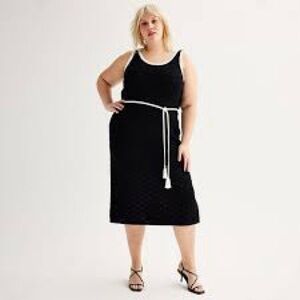 Nine West Black Midi Dress with White Accents